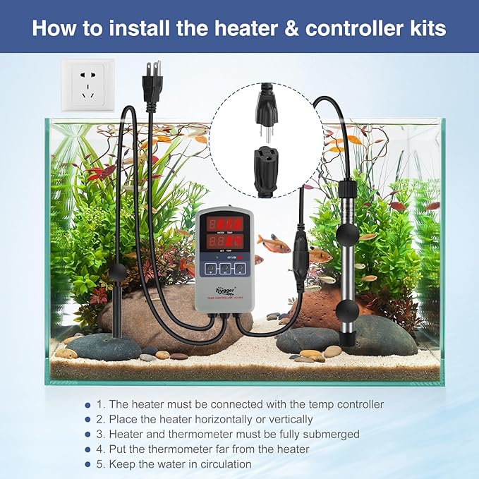 hygger Marine 50W Titanium Aquarium Heater for Salt Water and Fresh Water, Digital Submersible Heater with External IC Thermostat Controller and Thermometer, Fish Tank Heater for Fish Tank 5-10 Gallon