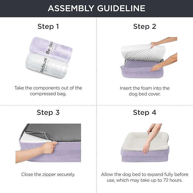 Bedsure L Plus Orthopedic Dog Bed for Large Dogs - Washable Dog Cat Bed Waterproof, L Plus Big Comfort Dogs Couch Sofa with Washable Removable Cover, Pet Bed with Nonskid Bottom, Lavender, 38"