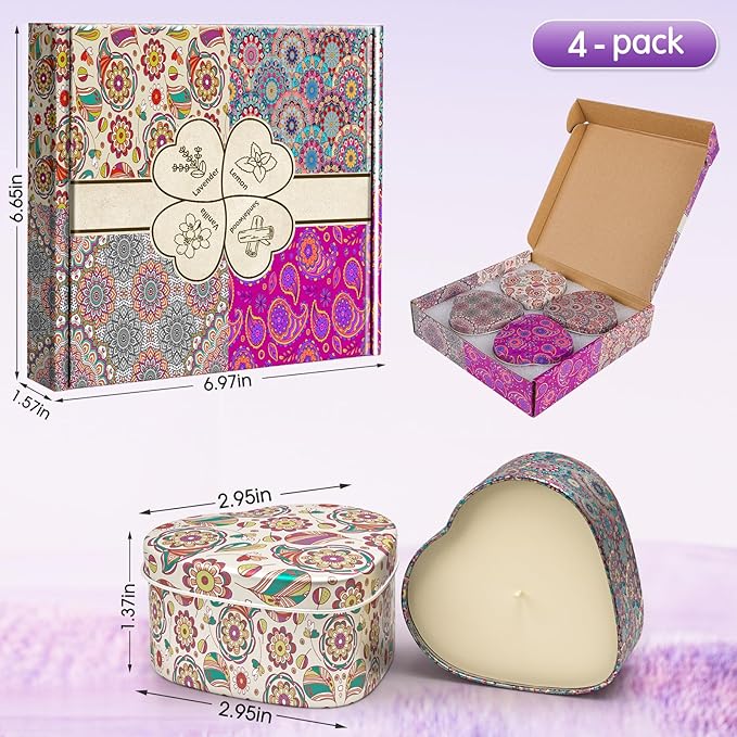 WarmEmbrace Scented Candles, 4 Pack Candles for Women, Candle Set 4 Different Scents, Natural Ingredients Soy Candle for Home, Present for Women