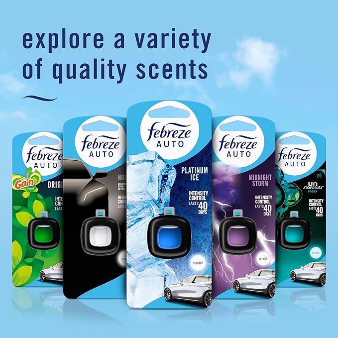 Febreze AUTO Air Freshener, Odor-Fighting Automotive Vent Clip, Evening Woods Scent, 8 Count