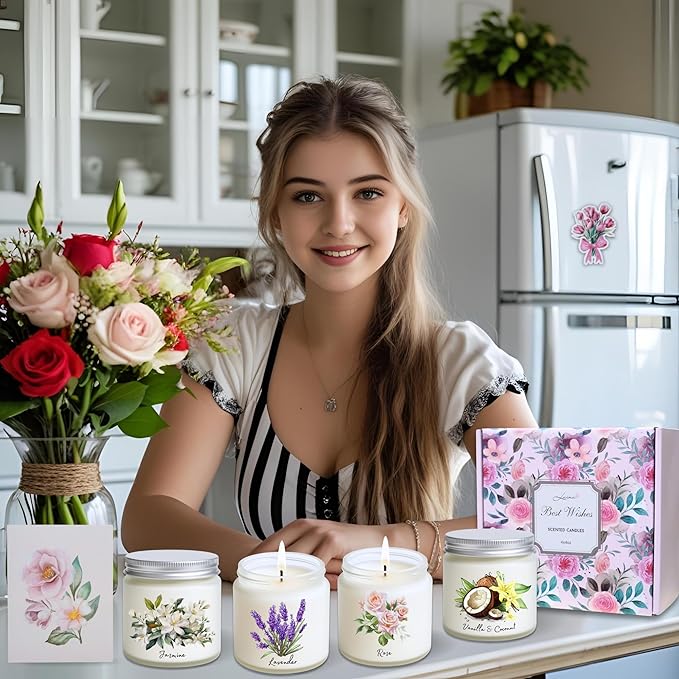 Luina 4 Pack Scented Candles Set, Natural Soy Wax Candles in Frosted Glass Jars, Relaxing Aromatherapy Candle Gift Set for Women and Mom, Birthday and Mother’s Day Gifts