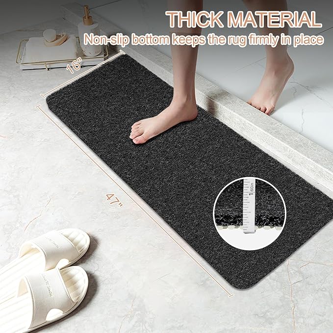 Joyhalo Shower Mats for Showers Anti Slip for Elderly, 47'' x 16'' Non Slip Bath Mat for Inside Shower, Bath Tub Mats for Bathroom Non Slip for Shower, PVC Loofah Bathroom Mats, Black