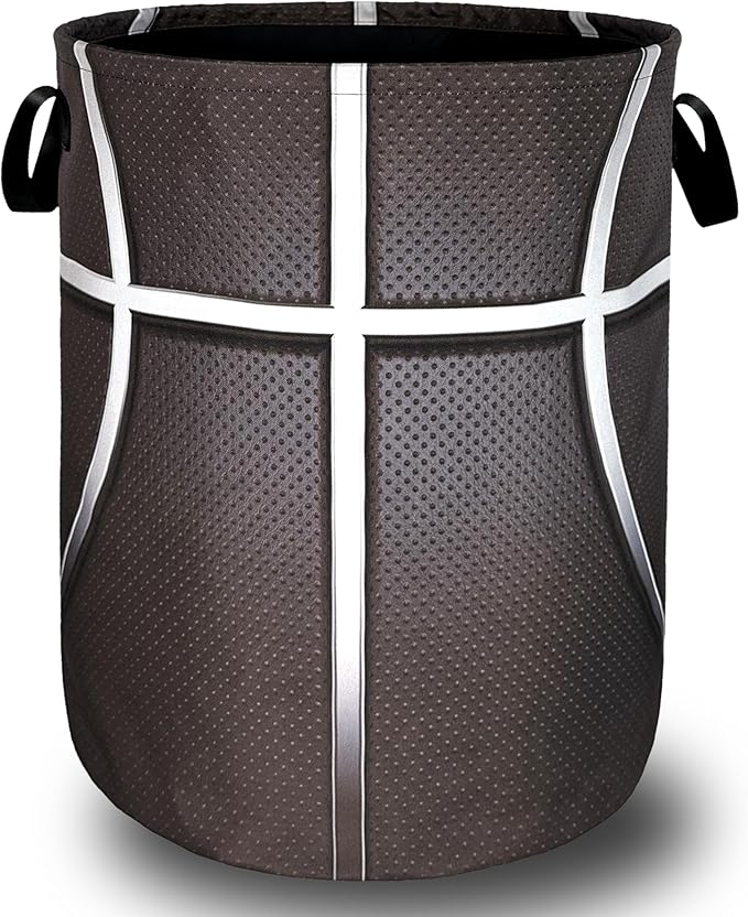 Basketball Texture Laundry Hamper Funny Ball Laundry Basket With Handles Foldable Oxford Cloth Sports Theme Tote Bag Clothes Toy Storage Bucket 18.9" x16.5" For Bathroom/Laundry/Bedroom
