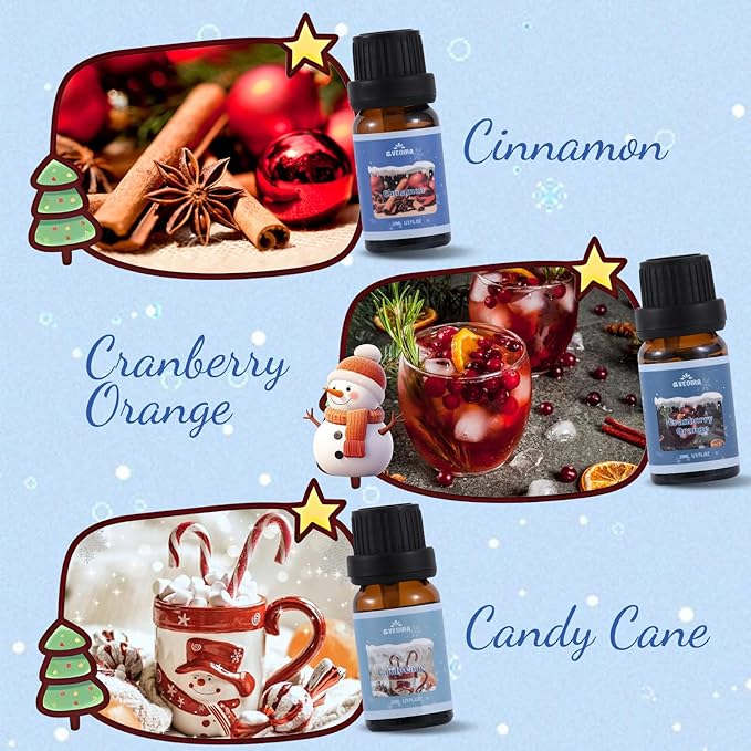 Winter Fragrance Oils, AVEOIRA Essential Oils Gift Set for Diffuser, Candle, Soap Making Scented Oils, Cinnamon, Gingerbread, Christmas Tree, Spiced Cider, Candy Cane, Cranberry Orange