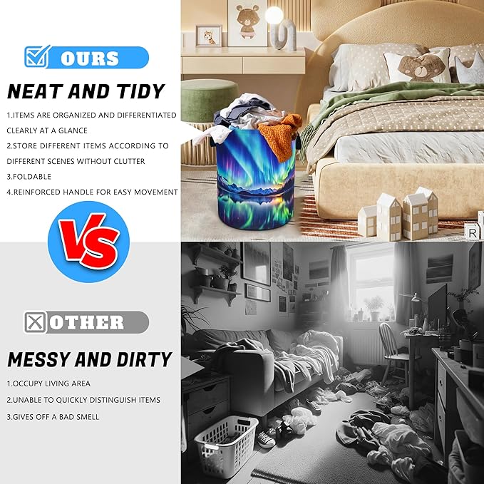 Aurora Laundry Basket Oxford Cloth Northern Lights Laundry Hamper With Handle Foldable Portable Clothes Storage Basket 18.9 X 16.5 In Storage Bag For Laundry Room/Bathroom/Bedroom/Dormitories