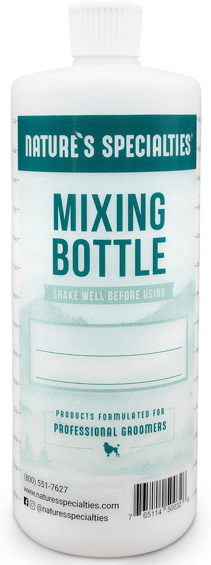 Nature's Specialties Mixing Bottle and Dog Shampoo Concentrate Bundle, Easy to Read Measurements Mixing Bottle 32 oz, EZ Shed Dog Conditioner Concentrate 16 oz