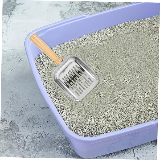 HEMOTON Heavy Duty Metal Cat Litter Scoop with Long Handle Non-Stick Stainless Steel Poop Scooper for Litter Box