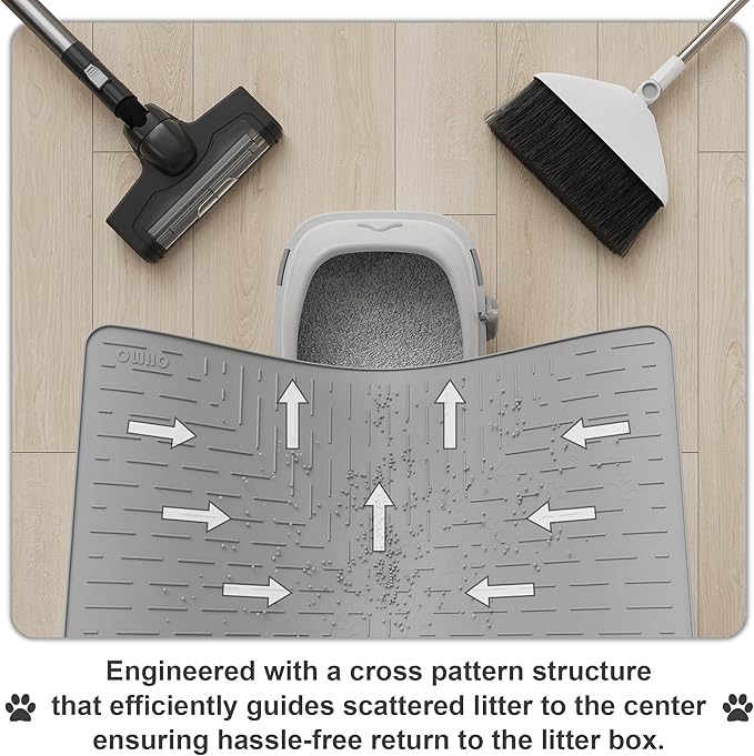 OHMO Cat Litter Mat Large Trapping Mat Premium Silicone Rubber 31.5x23.6 Grey, Waterproof and BPA Free Kitty Litter Box Mat, Easy to Clean and Keeps The Floor Tidy