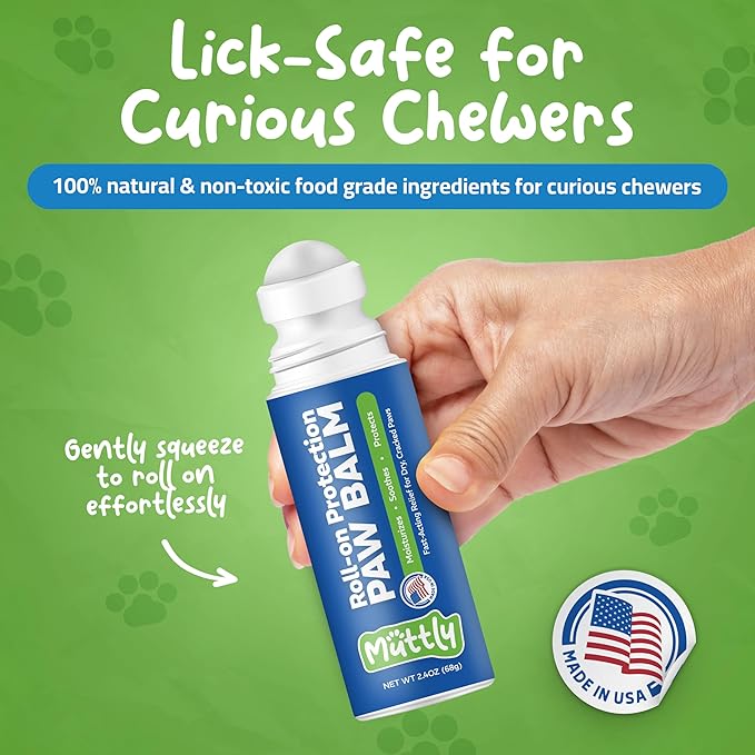Roll-On Dog Paw Balm - Moisturizer & Soothing Protection from Snow & Hot Pavements - Snout Soother for Dogs - Easy & Fast to Apply, Natural, Non-Toxic, Food-Grade, Lick-Safe Wax
