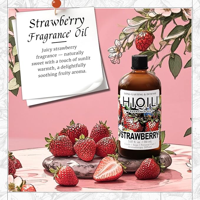 HIQILI Strawberry Fragrance Oil for Diffuser Use, Great for Candle, Soap, Body Butter Making, DIY Fruity Scent Perfume - 5.07 Fl Oz