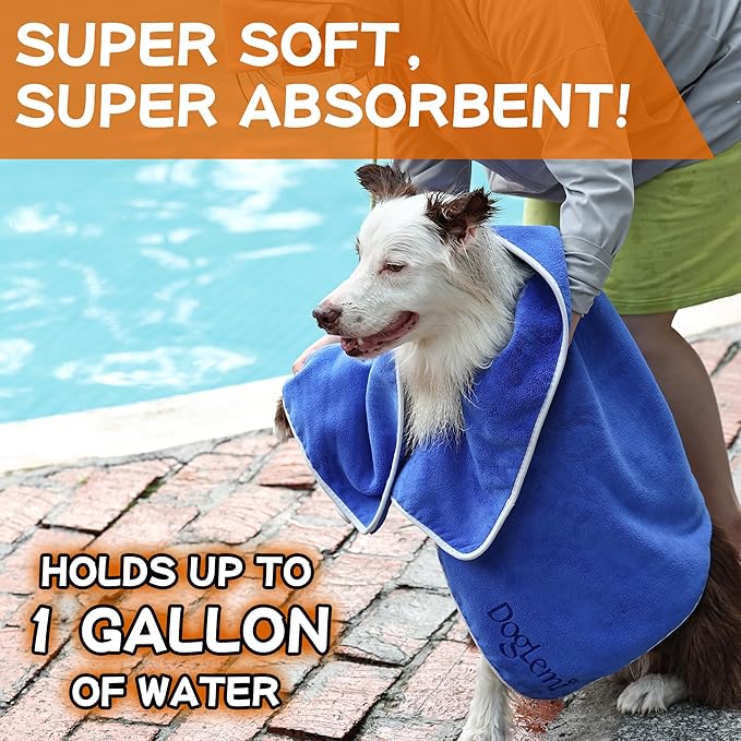 Dog Towels for Drying Dogs Super Absorbent Microfiber Pet Grooming Towel for Dogs, Cats and Other Pets, Machine Washable (40 x 26 Inches, Coral Velvet Blue)