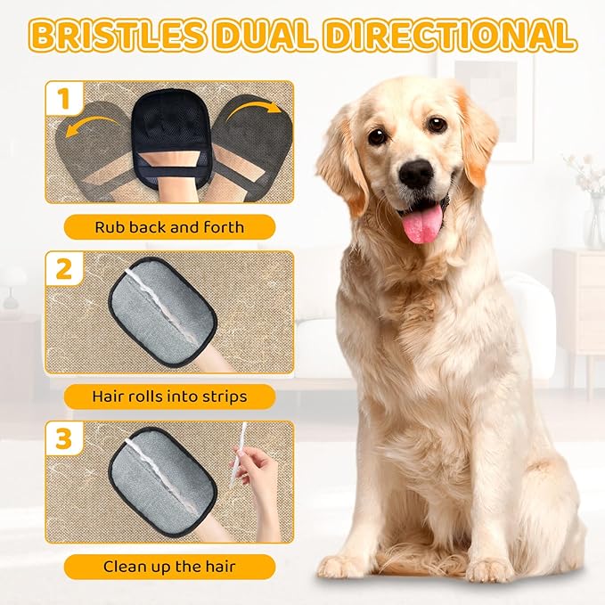 Pet Hair Removal Glove for Dogs & Cats, 2025 Newly Upgraded Five-Finger Electrostatic Pet Hair Gloves, Pet Hair Remover Tool for Clothing, Couch, Carpet, Car Seat（1 Pack Black）