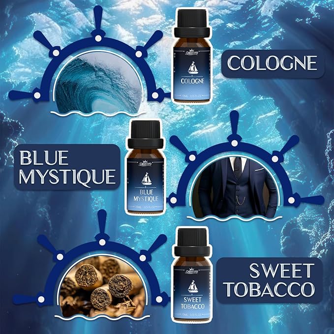 SALUBRITO Cologne Fragrance Oils, Premium Essential Oil Set for Diffuser, Soap, Candle Making Scents, Amber Oud, Midnight Musk, Blue Mystique, Sweet Tobacco, Nocturne, Cologne