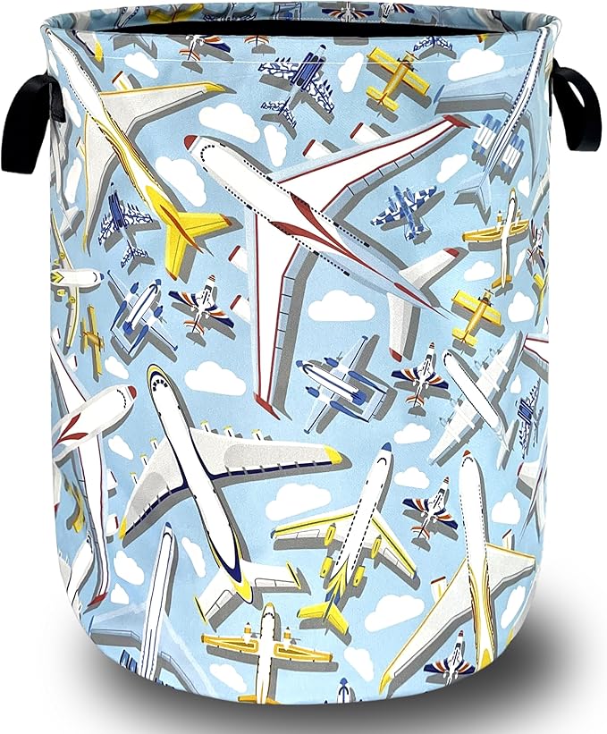 Cartoon Plane Laundry Basket Foldable Funny Laundry Hamper With Handle Oxford Cloth Portable Clothes Storage Organizer Basket 18.9"x16.5" Laundy Bag For Laundry Room/Bedroom/Bathrooms