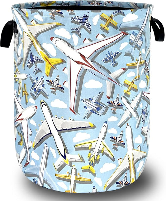Cartoon Plane Laundry Basket Foldable Funny Laundry Hamper With Handle Oxford Cloth Portable Clothes Storage Organizer Basket 18.9"x16.5" Laundy Bag For Laundry Room/Bedroom/Bathrooms