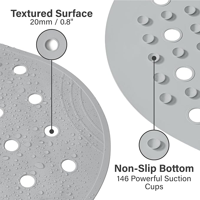 Rubber Bathtub Mat Shower Mat Non-Slip, 31x14 Inch, Bath Tub Floor Mat with Suction Cups and Drainage Holes, Grey