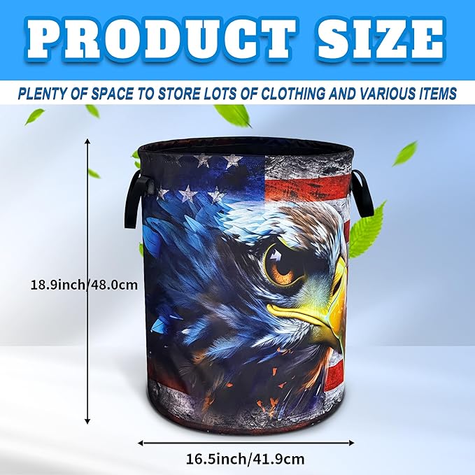 Vintage American Flag Eagle Laundry Basket Patriotic Oxford Cloth Laundry Hamper With Handle Foldable Portable Clothes Storage Basket 18.9 X 16.5 Inch Storage Bag For Laundry Room/Bathroom/Bedroom