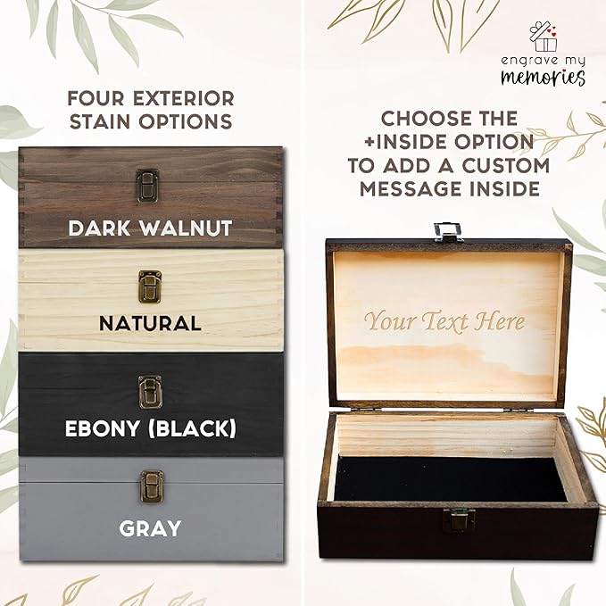 Personalized Wooden Keepsake Box - Custom Memory Box for Photos Jewelry Letters Rustic Memento Box for Wedding Anniversary Birthday Thanksgiving Retirement Gifts Engraved Keepsakes - Storage Boxes