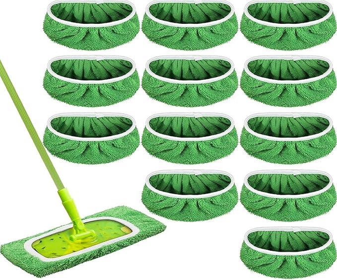 12-Pack Reusable Coral Fleece Mop Pads Washable Wet Mopping Cloths and Dry Sweeping Cloths for Swiffer Sweeper – Washable Wet & Dry Microfiber Pads for Surface/Hardwood Floor Cleaning, Tile & More.