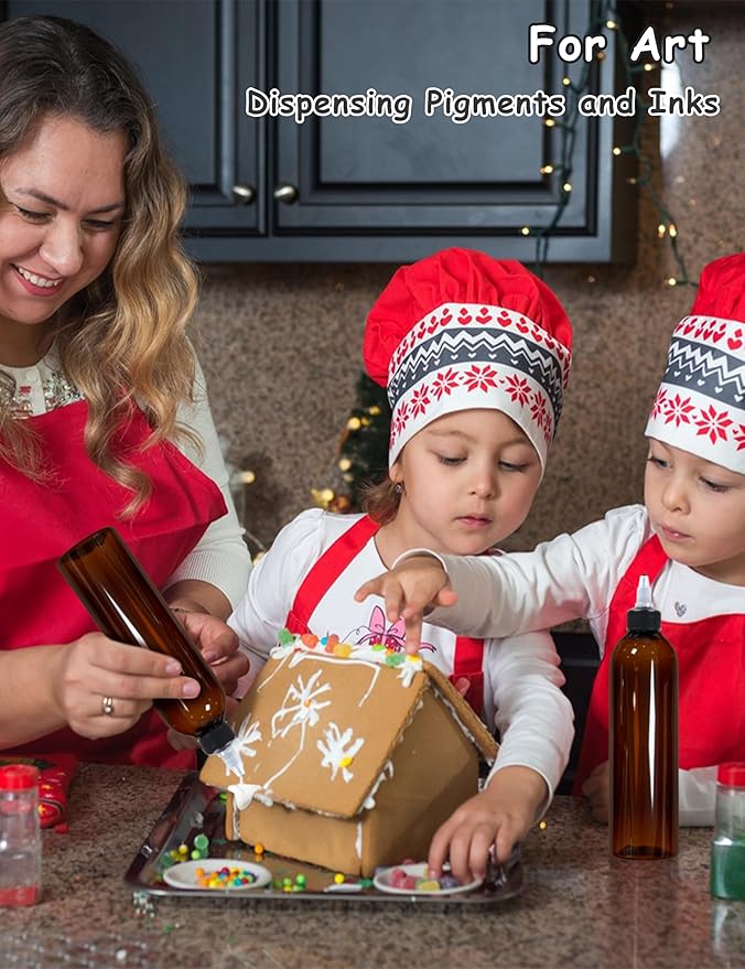 2 Pcs 8oz Amber Plastic Squeeze Bottles with Twist Top Cap, 250ml Clear Dispensing Bottles, Empty Squirt Bottle for Liquids, Sauces, Arts, Crafts, Travel