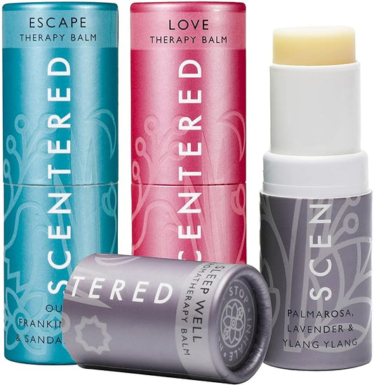 Scentered Aromatherapy Balm Gift Set - Be Kind to Yourself - Pack of 3 Balms: Sleep Well, Escape, Love - Lavender, Cedarwood, Ylang Ylang Essential Oils - Relaxing Gifts for Women