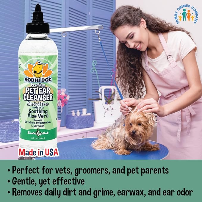 Bodhi Dog Ear Cleaner Solution for Dogs & Cats - Aloe Vera Ear Cleaning Treatment - Gentle, Alcohol-Free Cleanser - Reduces Wax, Odor, & Itching - Safe for Sensitive Skin (8 Fl Oz)
