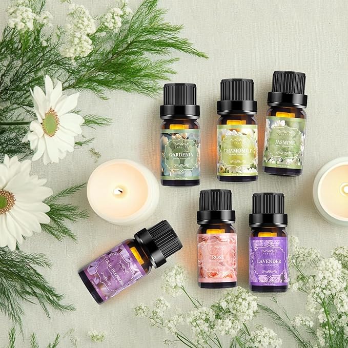 Floral Essential Oils Set | Top 6 Essential Oils for Diffusers for Home, Aromatherapy Oils Gift Set for Home Fragrance, Candle Making Scents - Lilac, Lavender, Chamomile, Jasmine, Rose, Gardenia