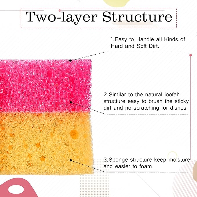 3 Pcs Dual Sided Scrub Sponge Multi Functional Cute Temperature Sensitive Non Scratch Dish Sponge for Washing Dishes Kitchen Bathroom(Flower)
