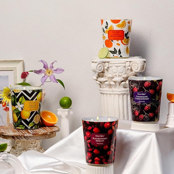 HomeLights Scented Candles for Women & Men, 34oz Candle Jars Aromatherapy 3-Wick Candle, Ideal for Eclectic Mixed Styles Home Decor and Gifts, Champagne Cassis & Honey