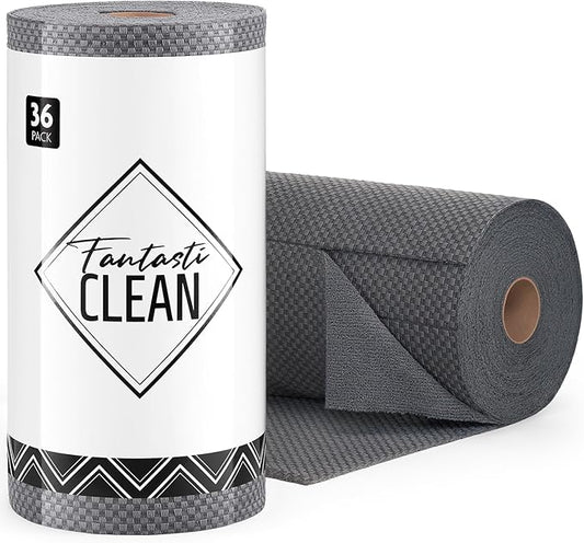 Fantasticlean Large Tear-Away Microfiber Cleaning Cloth Roll - 18'' by 12'', 36 Sheets, Thick Dish Cloths, Super Absorbent Reusable Kitchen Towels (DimGrey)