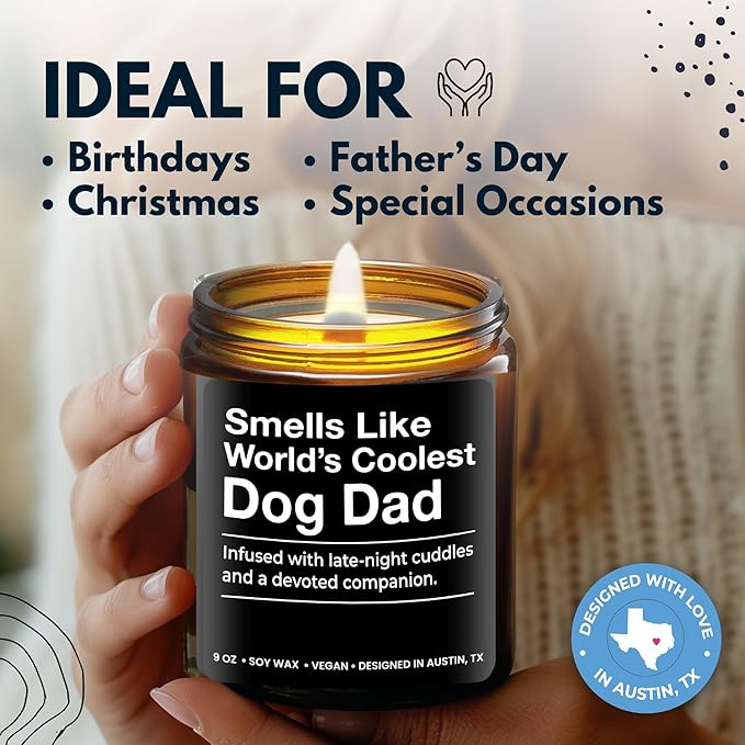World's Coolest Dog Dad Candle, Perfect Dog Lovers Gifts for Men, Unique Pet Dad Gifts for Him, Best Pet-Themed Gift, Ideal Presents for Birthday, Christmas, Father's Day, Gift-Ready