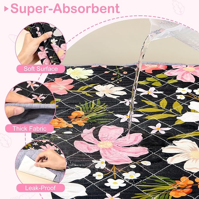 Bienbee Guinea Pig Bedding, 2 Pack 47" x 24" Reusable Guinea Pig Cage Liner Waterproof and Absorbent Small Animal Bedding Washable Pee Pads for Small Pet Hamster Rabbit Squirrel Pink and White Flowers