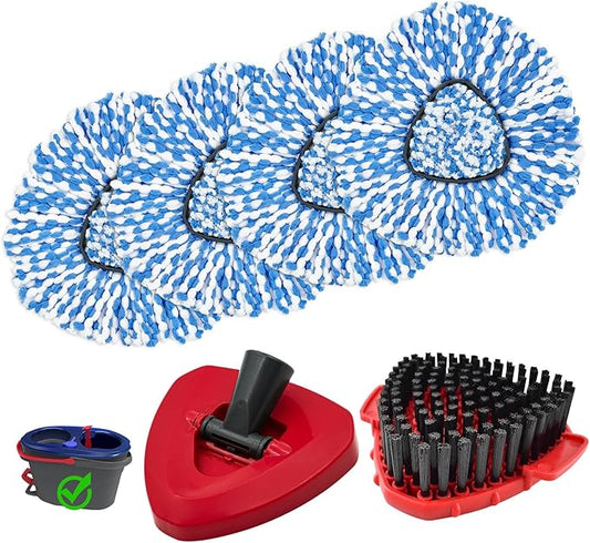 4Pack Mop Replacement Head for O Cedar RinseClean 2 Tank System, Mop Replacement Base and Upgrade Scrub Brush for O-Cedar,Spin Microfiber Mop Refills for Cleaning All Floors