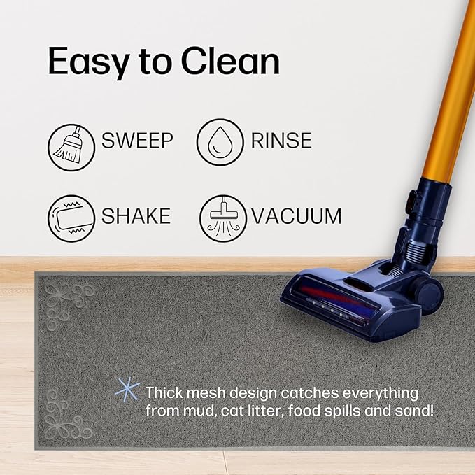 Long Litter Mat Runner 2'x6' - Trap Dirt, Mud and Cat Litter - Premium Waterproof PVC Mesh, Non Slip Rubber Runner for Pets, Entry, Mudroom, Garage, Laundry, RV, Camper - Litter Mat XL (Grey)