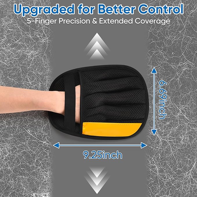 Upgraded Pet Hair Removal Glove, Five-Finger Electrostatic Reusable & Quick-Clean Grooming Remover Gloves for Dogs & Cats, Gently Remove Fur from Furniture, Laundry, Carpet & Car Seats