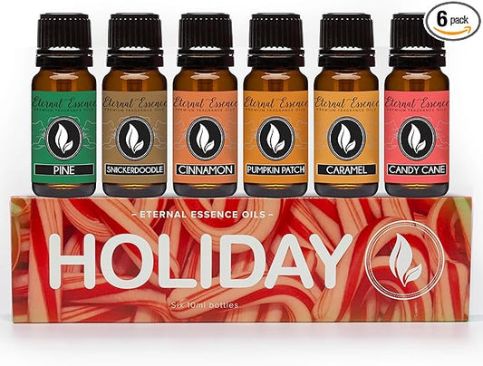 Eternal Essence Oils Holiday Set of 6 Premium Fragrance Oils - Oils for Diffusers, Soap & Candle Making, Aromatherapy - Includes Candy Cane, Pumpkin Patch - for Candle, Soap Making, & More - 10ML