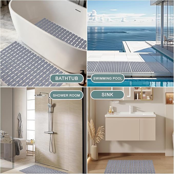 Bath Tub Shower Mat, Pet Dog Bathing Non-Slip Mat, Dog Bath mat for tub, 27.5x15.7 Inch Quick Drain Bathtub Mat with Suction Cups & Drain Holes for Bathroom (Mars Green)