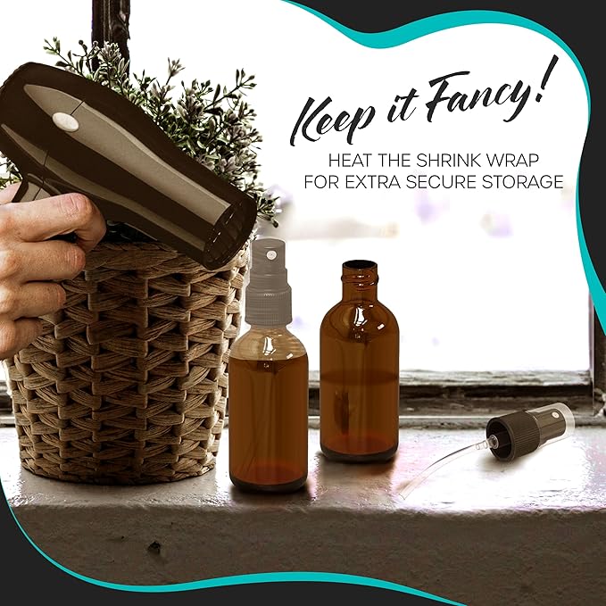 Nevlers 3 Pack Amber Glass Spray Bottles 2 Oz Set | Amber Spray Bottles with Shrink Wrap and Funnel | Leakproof Mister Bottle for Hair, Body, Fragrance, Hand Sanitizer & More