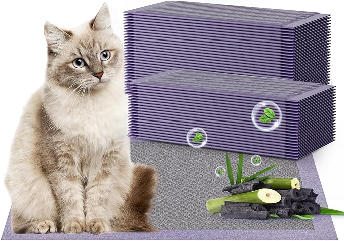 Cat Pad Refills for Litter Box, 16.9"x11.4" Odor Control Cat Pee Pads with Activated Carbon for Breeze Litter System(50Counts/Purple)