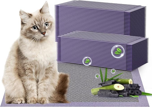 Cat Pad Refills for Litter Box, 16.9"x11.4" Odor Control Cat Pee Pads with Activated Carbon for Breeze Litter System(50Counts/Purple)
