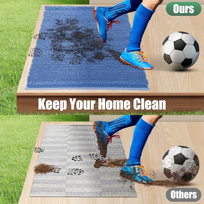 IM HOME Chenille Absorbent Outdoor Doormat 36" x 24", Washable Muddy Door Mats for Dog Non Slip Indoor Doormat Dog Mat for Muddy Paw Front Inside Doormats for Entryway Cornflower Blue