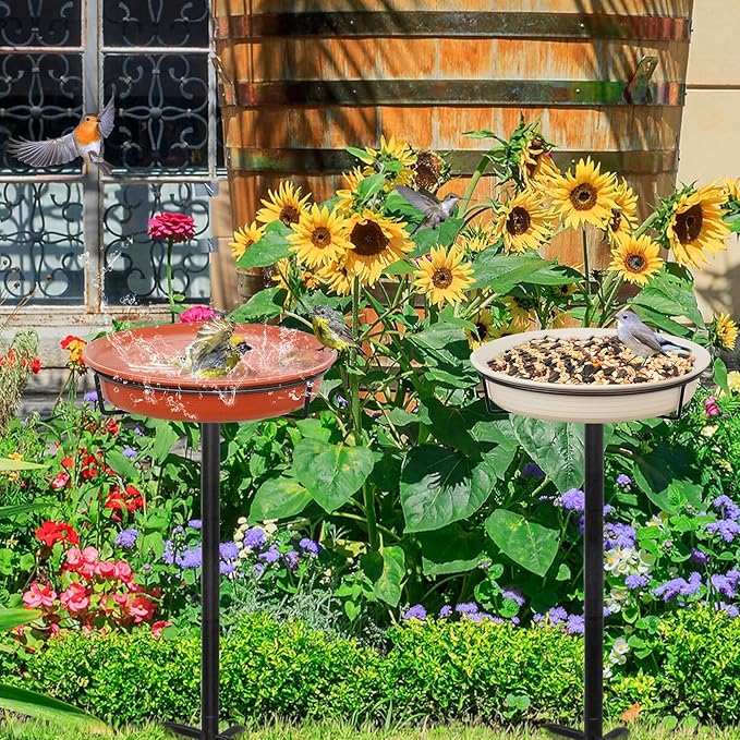 35.5In Freestanding Birdbaths Bowl Outdoor, Standing Garden Bird Bath Bird Feeder Bowl with Metal Stake, Detachable Decoration Spa Birdfeeder for Garden Patio Yard Lawn, 4 Spiky Feet (B)