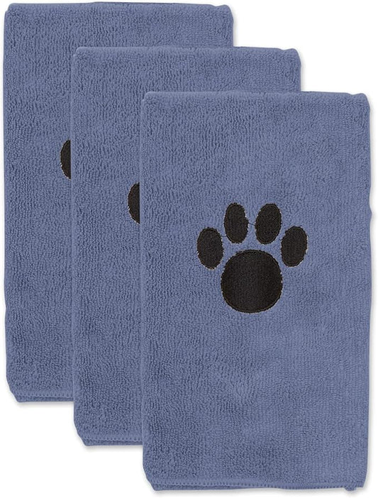 Bone Dry Pet Grooming, Embroidered Microfiber Towel Drying Collection, 15x30, Stonewash Blue