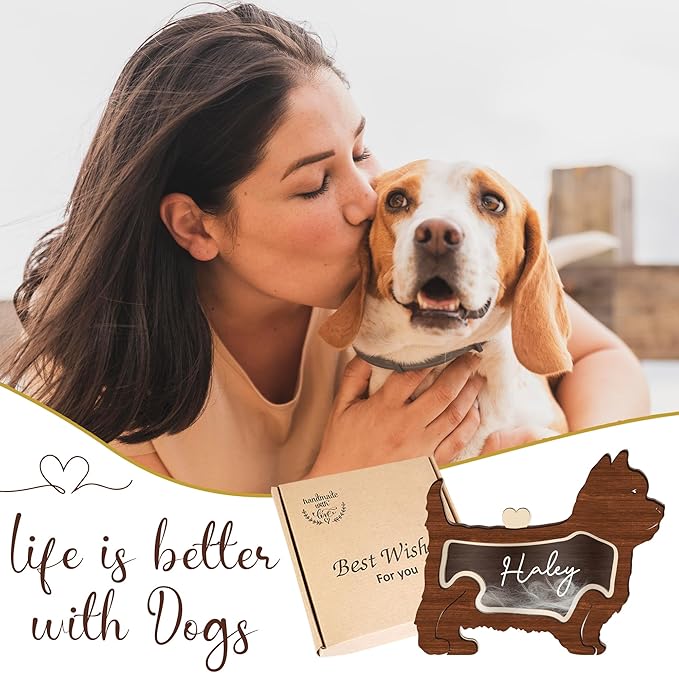 Yorkshire Terrier Hair Keepsake Box Wooden Fur Holder for Dog Unique Shape Standable Tabletop Decor Dog Memorial Gift for Pet Lover Family Friends Storing Hair Teeth Ashes PSD6-31L