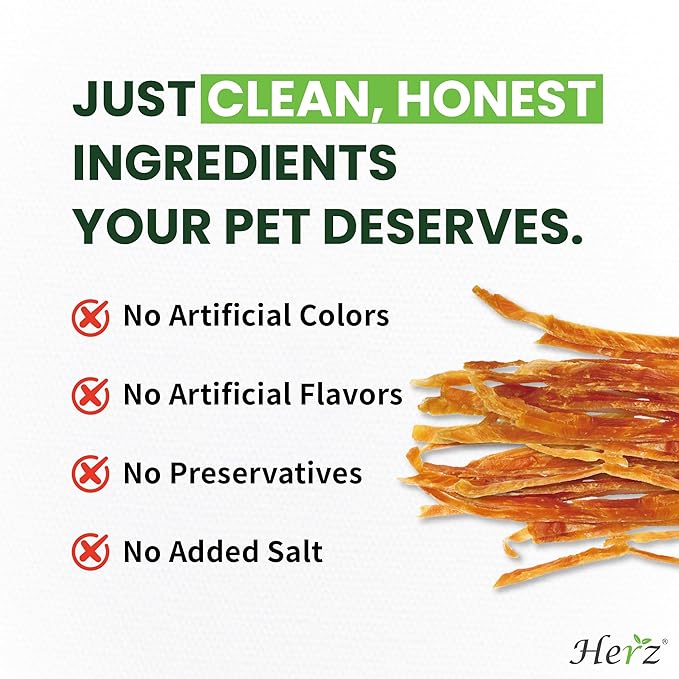 Herz Turkey Tendons for Dogs, Duo-Protein, Hypoallergenic Puppy Treats, USA-Sourced, Rawhide Free, Long Lasting Chews, Turkey Tendon & Chicken, Healthy Dog Treats for All Dogs, Strips, 3 oz Pack