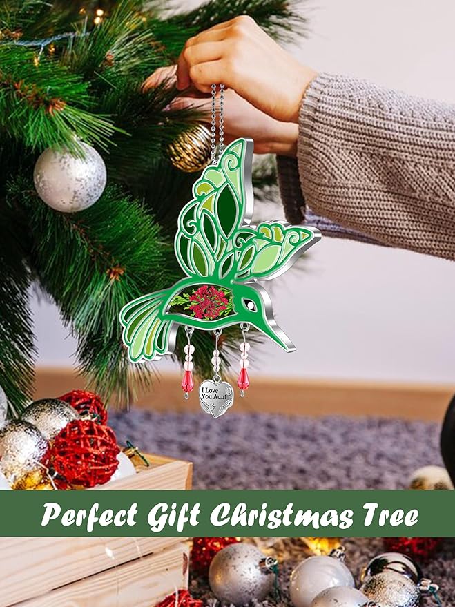 KY&BOSAM Hummingbird Suncatcher I Love You Aunt Gifts for Wome Stained Glass for Windows Suncatchers Hanging Home Garden Decor Wind Chime Birthday Gifts for Aunt Mothers Day Valentine's Christmas