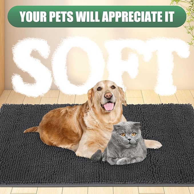 IM HOME Chenille Absorbent Outdoor Doormat 60" x 36", Washable Muddy Door Mats for Dog Non Slip Indoor Doormat Dog Mat for Muddy Paw Front Inside Doormats for Entryway Dark Grey