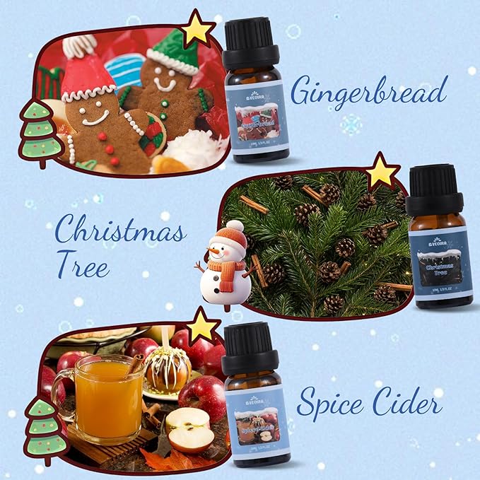 Winter Fragrance Oils, AVEOIRA Essential Oils Gift Set for Diffuser, Candle, Soap Making Scented Oils, Cinnamon, Gingerbread, Christmas Tree, Spiced Cider, Candy Cane, Cranberry Orange