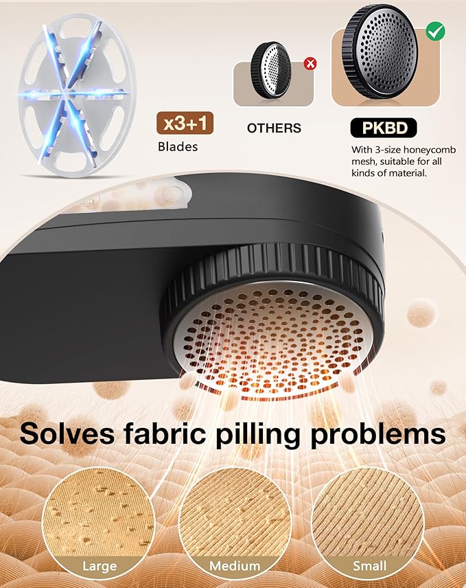 IPX6 Waterproof Washable Electric Fabric Shaver and Lint Remover, Rechargeable Sweater Defuzzer with 3 Free Extra Blades, Quickly and Effectively Remove Fluff,Fuzz,Bobbles for Clothes, Dark Black