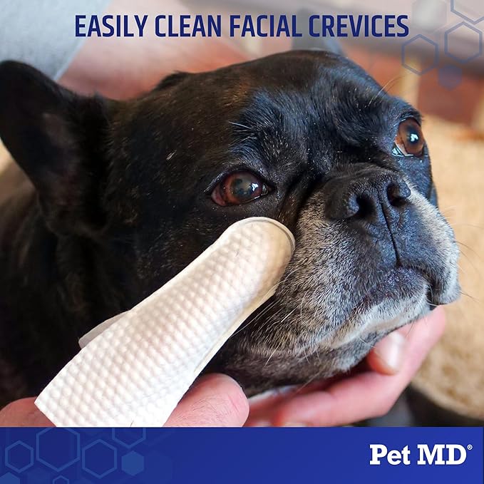 Pet MD Finger Wipes - Tear Stain Remover for Dogs & Cat Eye Wipes - Dog Eye Wipes for Discharge and Crust - Fragrance-Free & Hypoallergenic Face and Eye Cleaner - 50ct